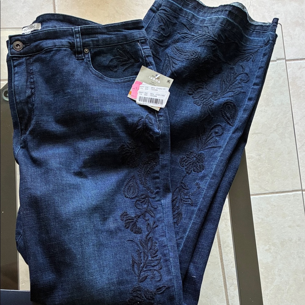 John Mark Dark Blue Embroidered Straight Leg Jeans